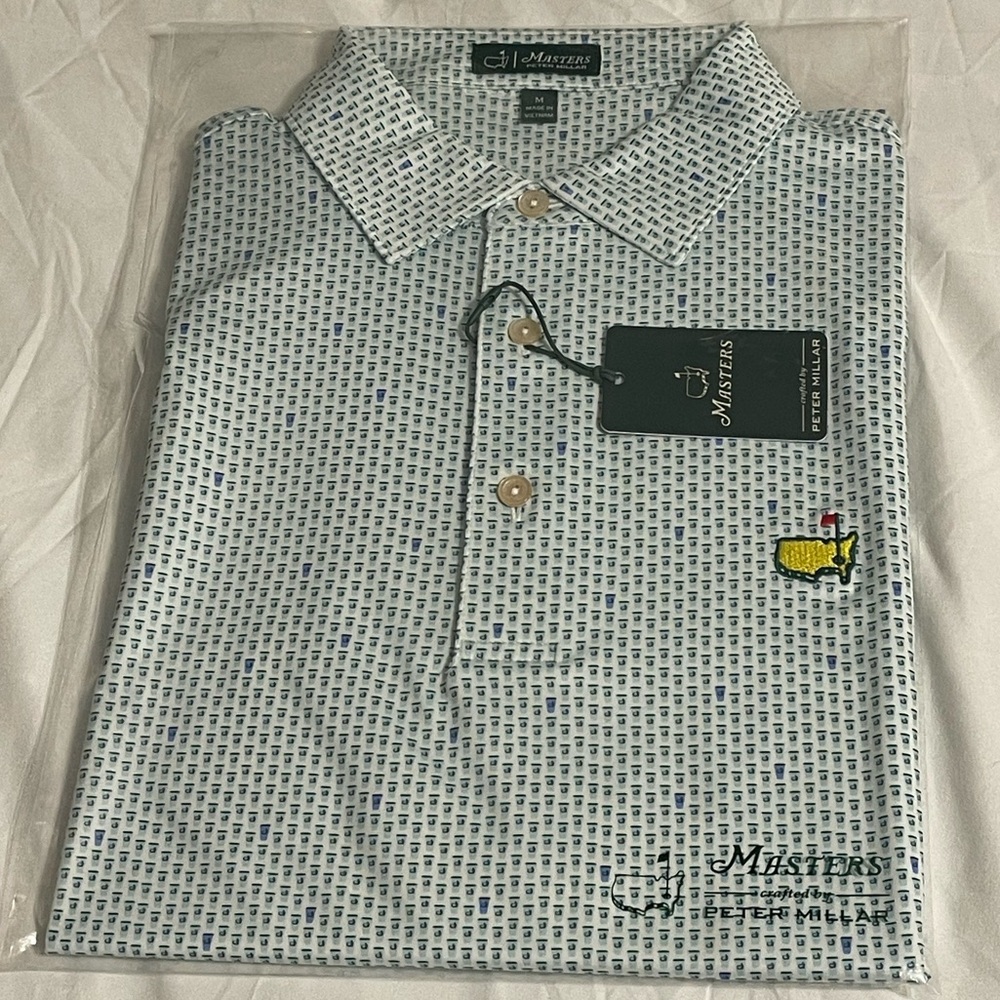 2024 Masters Peter Millar White Plastic Cup Pattern Performance Golf Shirt Polo